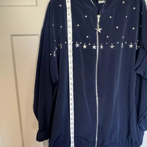 Silver Threads Navy Blue Jacket Size XL Vintage 90s Silver Stars Zip Retro - Picture 6 of 8